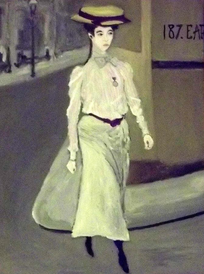 A Young Edwardian Woman Crosses the Road Painting by Peter Gartner