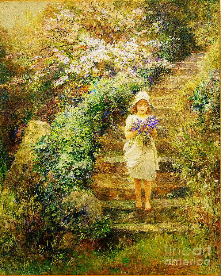 A Young Girl Carrying Violets Painting by Celestial Images
