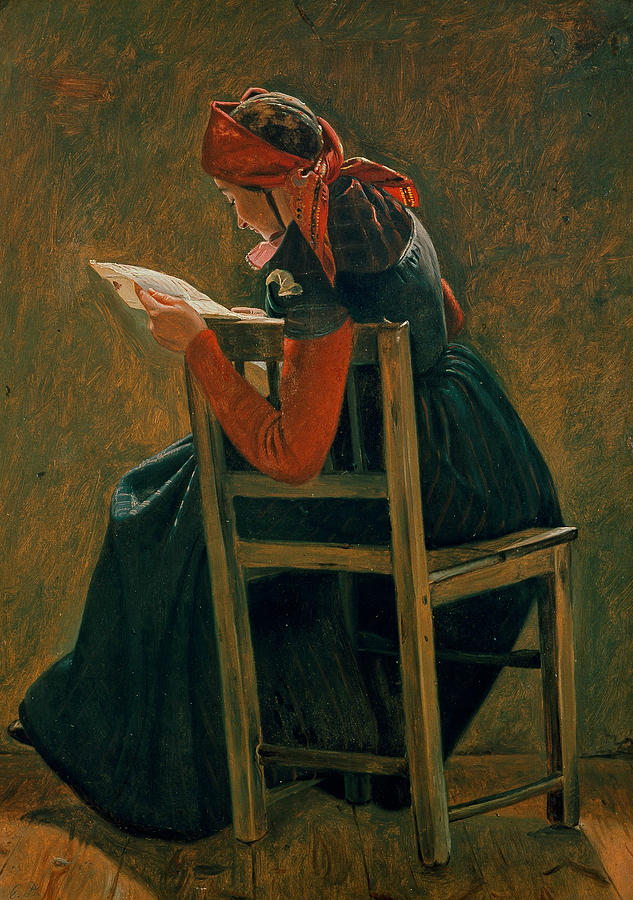 Christen Dalsgaard Painting - A Young Girl from Salling Reading. Study by Christen Dalsgaard