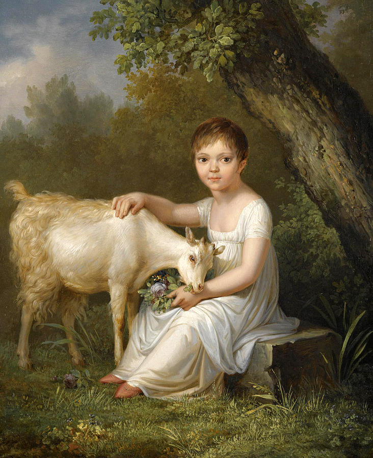 A Young Girl with a Goat Painting by Circle of Jacob Philipp Hackert