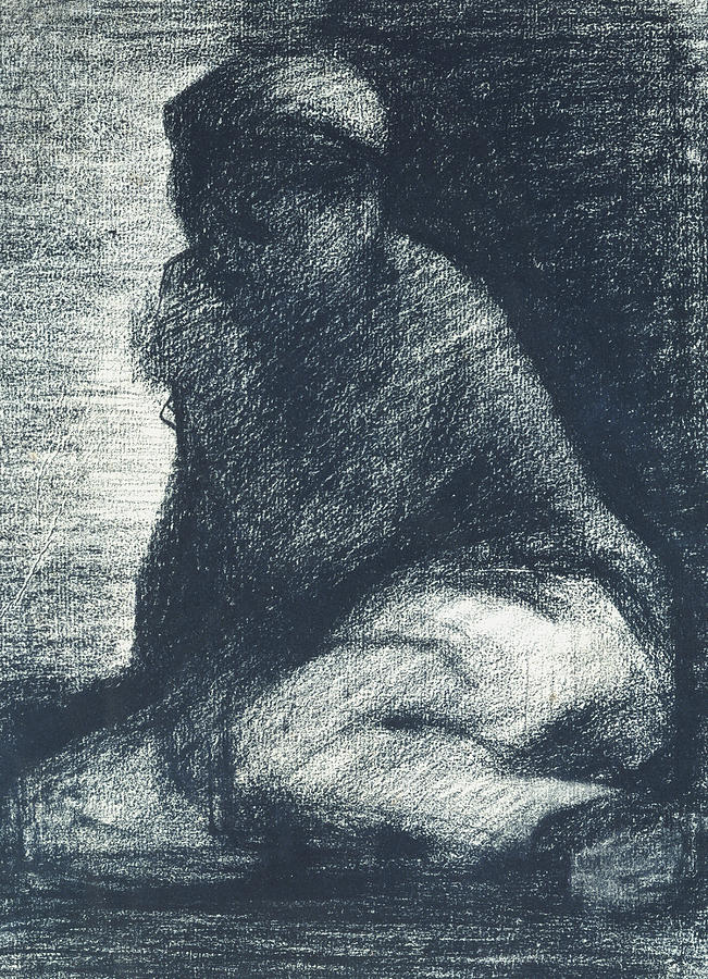 Georges Pierre Seurat Drawing - A Young Man Crouching by Georges Pierre Seurat