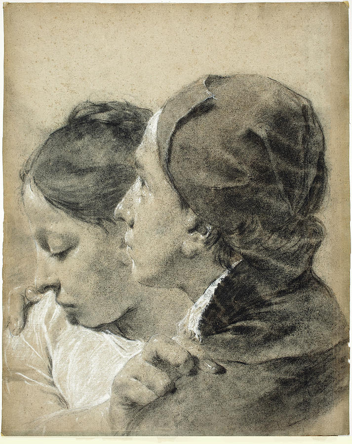 A Young Man Embracing a Girl Drawing by Giovanni Battista Piazzetta