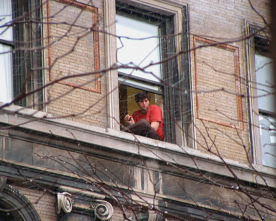 A Young Man in a Second Floor Window Photograph by Stan  Magnan