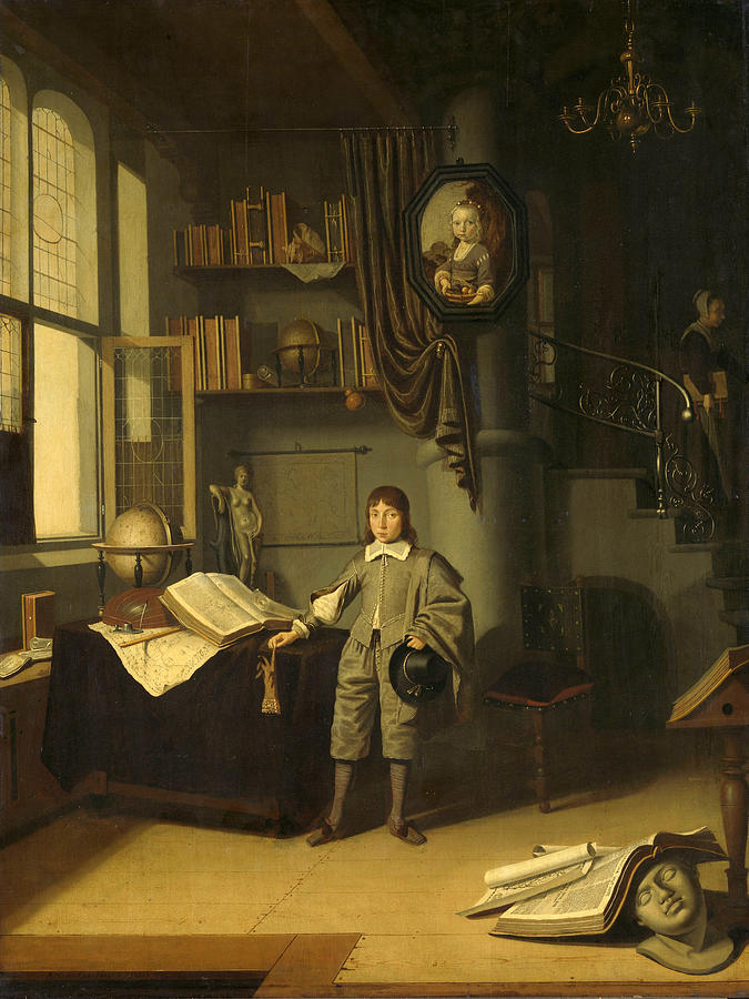 A Young Man in a Study Painting by Adriaen van Gaesbeeck