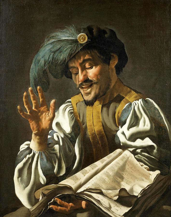 A young man singing 2 Painting by Dirck van Baburen