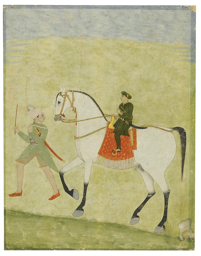 A young prince on horseback Painting by Bijai Singh