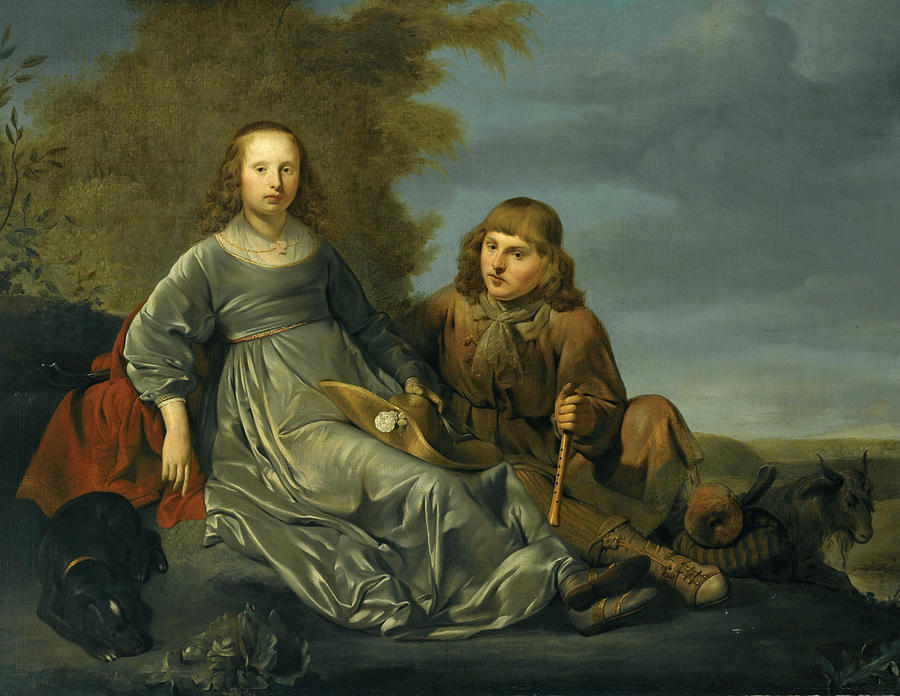 A young shepherd couple resting in a landscape Painting by Pieter de Grebber