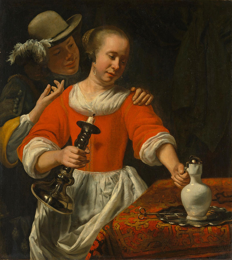 Famous Paintings Painting - A Young Woman and a Cavalier by Cornelis Bisschop