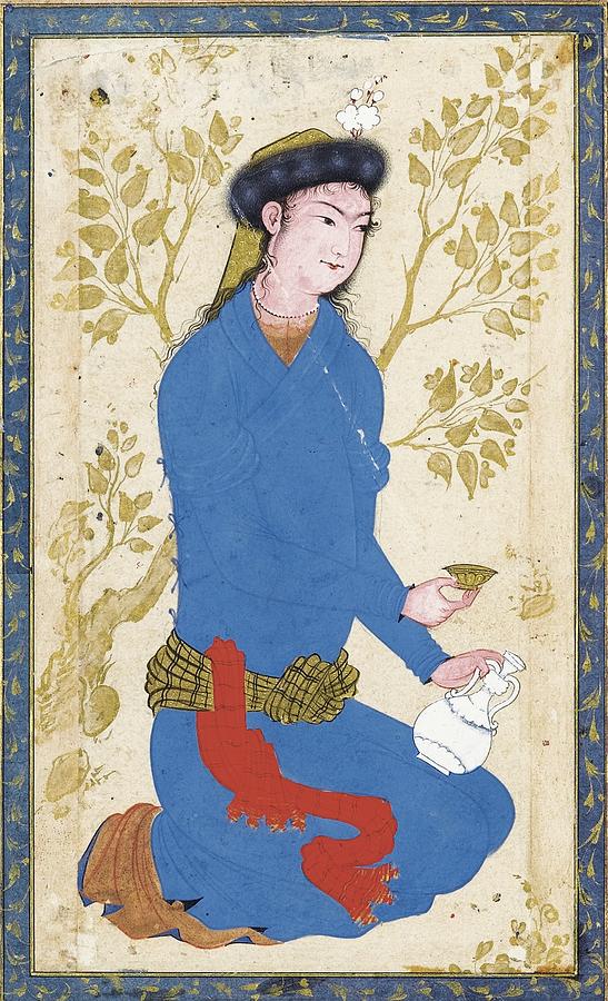 A Youth with Bottle and Cup Painting by  Reza-i Abbasi