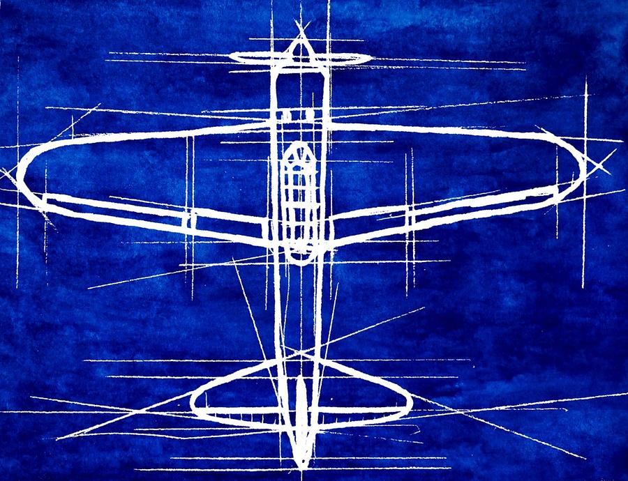 A6M Zero Blueprint Painting by R Kyllo
