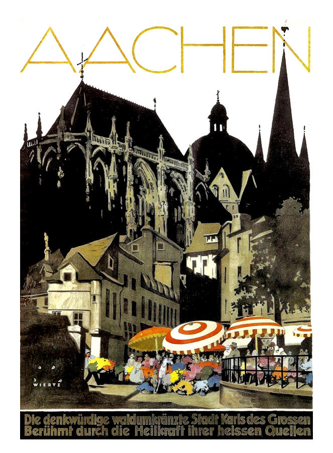 Vintage Painting - Aachen, Germany, vintage travel poster by Long Shot