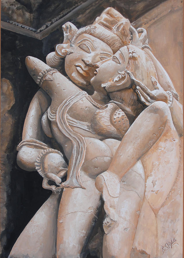 He And She Painting - Aalingan by Rajesh Chopra