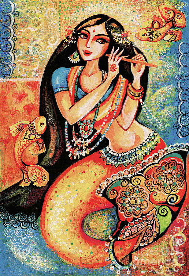 Aanandinii and the Fishes Painting by Eva Campbell