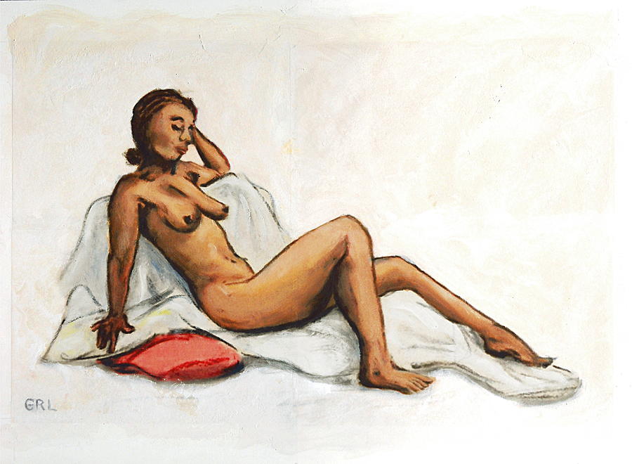 aAnna Female Nude semi reclining Painting by G Linsenmayer