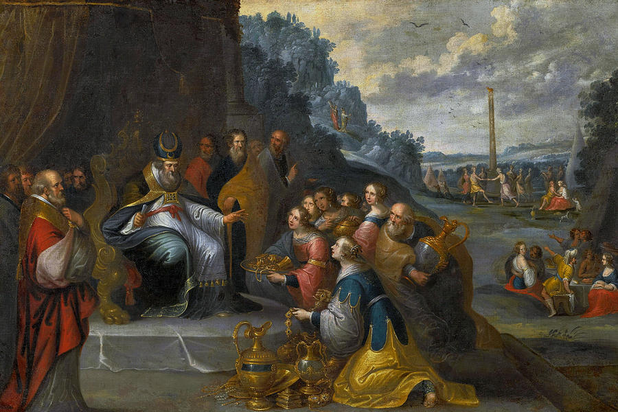 Aaron Receiving Gold from the Israelites Painting by Workshop of Frans Francken the Younger