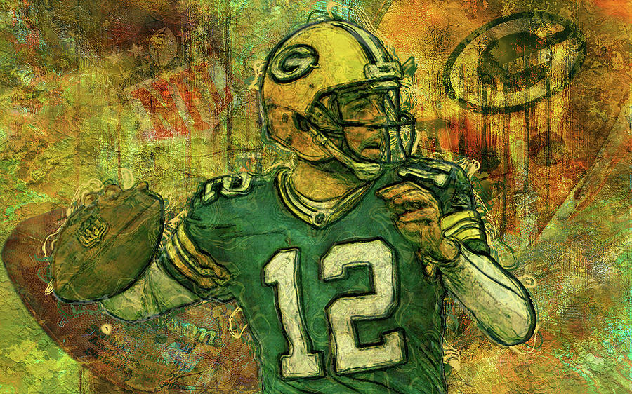 Aaron Rodgers 2 Green Bay Packers Painting by Jack Zulli