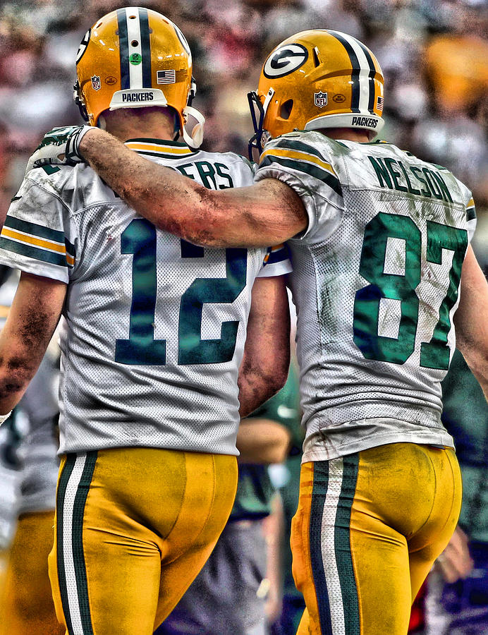 Aaron Rodgers Jordy Nelson Green Bay Packers Art. is a painting by Joe Hami...