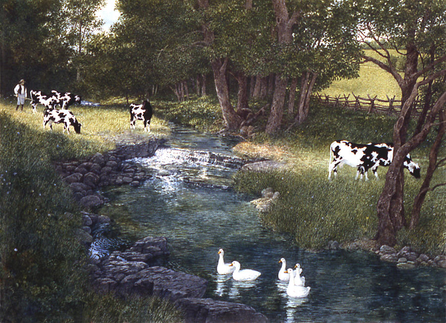 Cow Painting - Aarons Chore by Tom Wooldridge