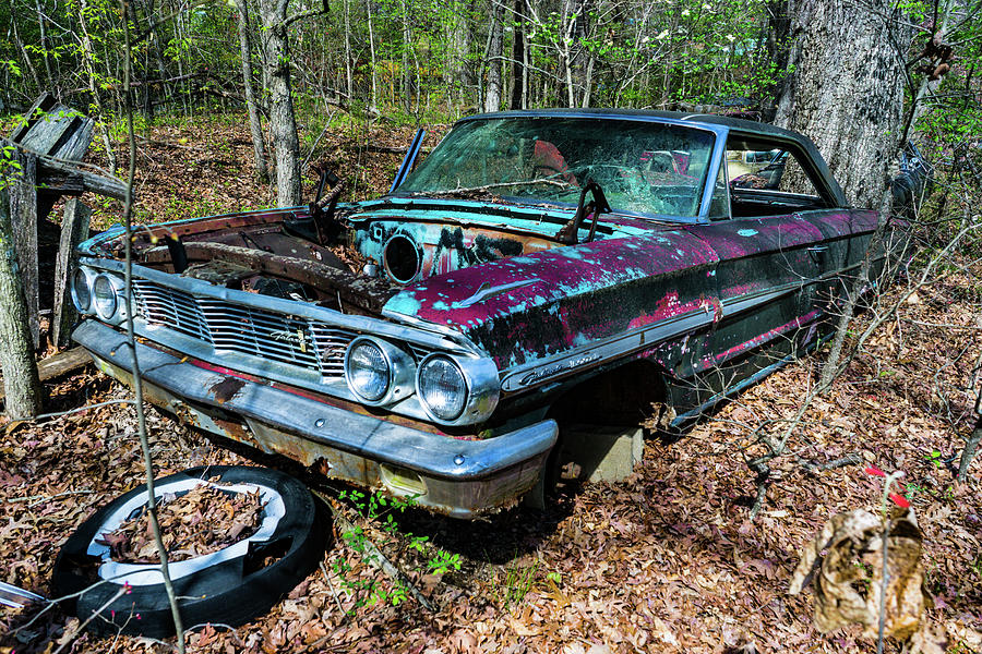 Abandoned Antique Car in Woods Photograph by Douglas Barnett