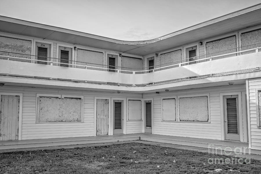 Boat Photograph - Abandoned Beach Motel Black and White by Edward Fielding