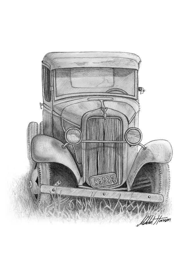 little red retro vintage car drawing – TravelAndHappiness