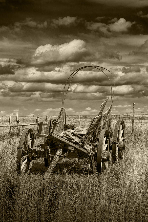 Abandoned Covered Wagon in Sepia Tone Photograph by Randall Nyhof