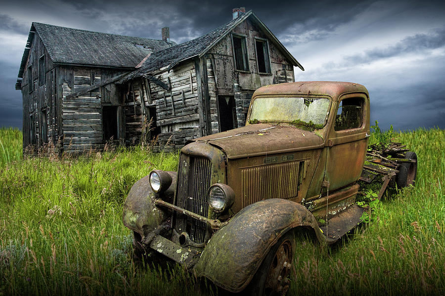 Abandoned Dodge Truck and Farm House Photograph by Randall Nyhof