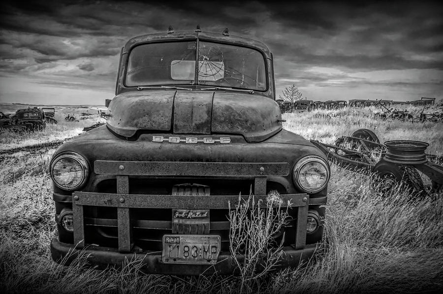 Abandoned Dodge Truck In Black And White Photograph