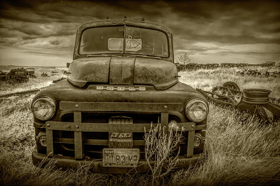 Abandoned Dodge Truck In Infrared Sepia Photograph