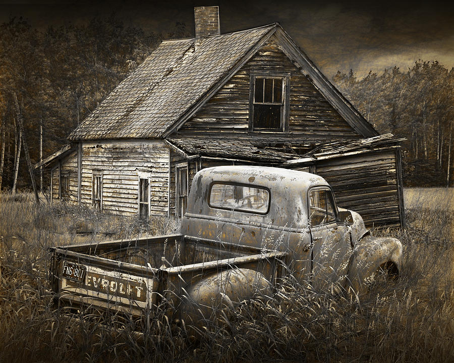 Abandoned Farm House with Chevy Pickup Photograph by Randall Nyhof ...