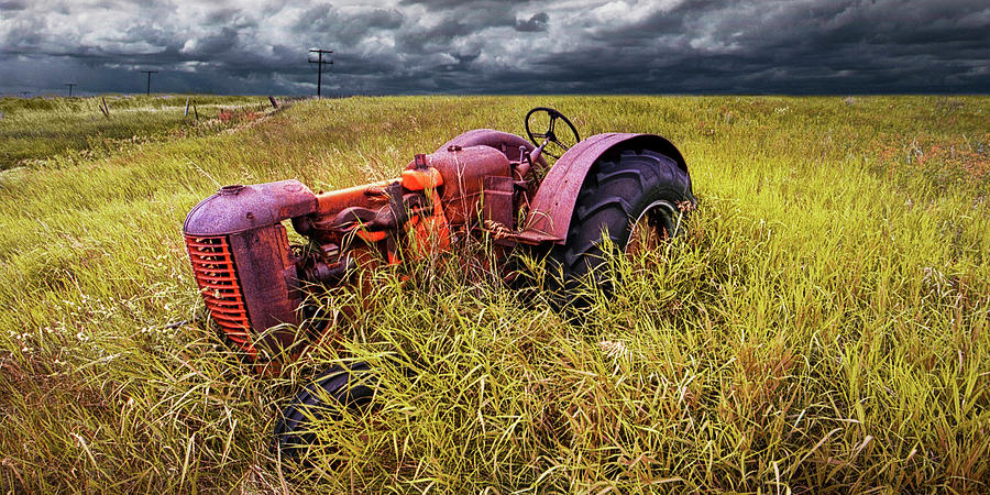 Abandoned Farm Tractor on the Prairie Panorama Photograph by Randall Nyhof