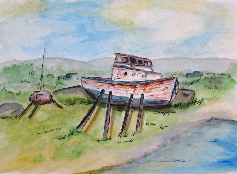 Abandoned Fishing Boat Painting by Clyde J Kell