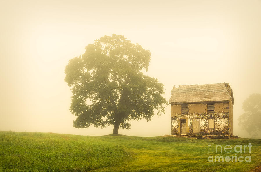 Abandoned House in Foggy Field Rustic Landscape Photograph Photograph by PIPA Fine Art - Simply Solid