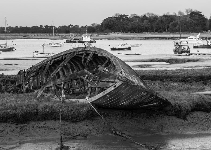 Abandoned in the Marsh in Black and White Photograph by Leah Palmer