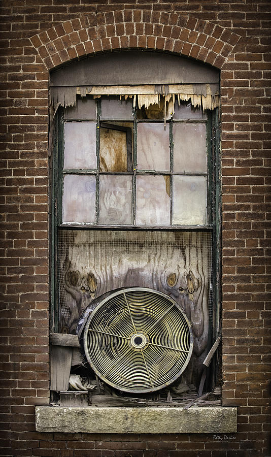 Brick Photograph - Abandoned Mill Window with Fan by Betty Denise