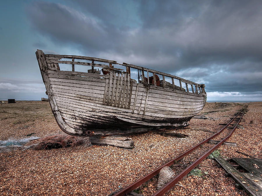 Abandoned Old Fishing Boat at Dungeness Photograph by Gill Billington