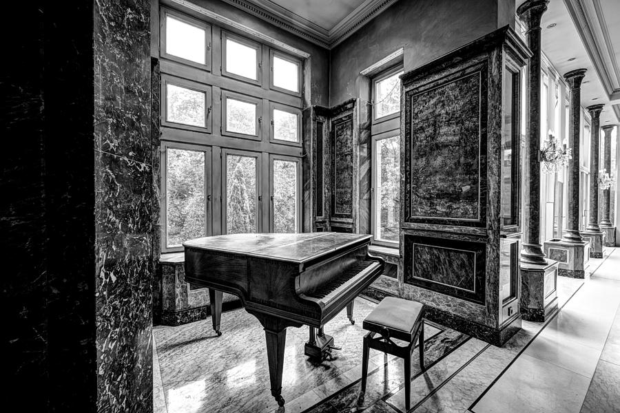 Castle Photograph - Abandoned Piano Monochroom- Urban Exploration by Dirk Ercken