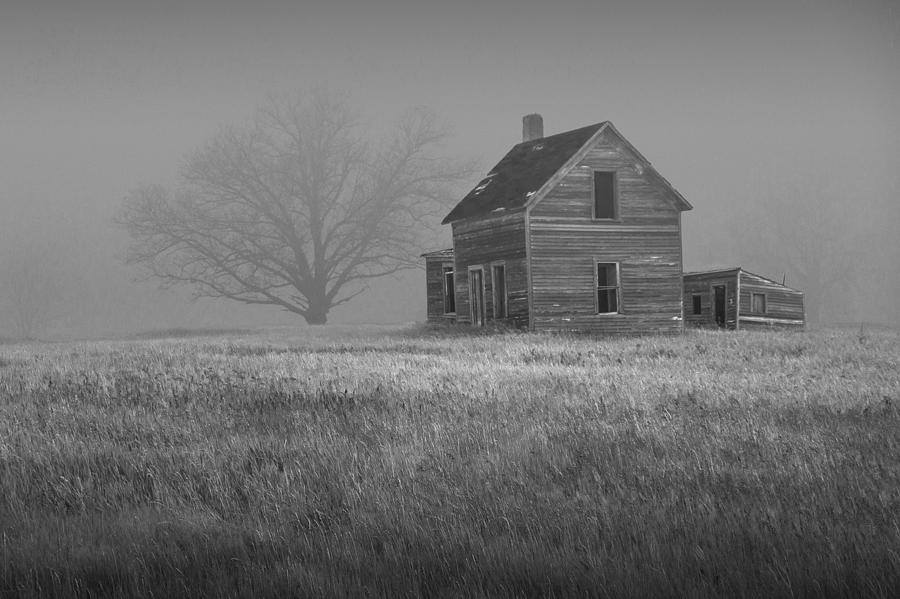 Nature Photograph - Abandoned Prairie Farm in Black and White by Randall Nyhof