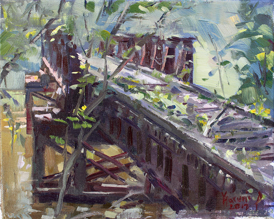 Tree Painting - Abandoned Railroad Bridge in Tonawanda by Ylli Haruni