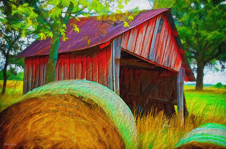 Abandoned Red Barn With Hay Rolls Photograph by Anna Louise