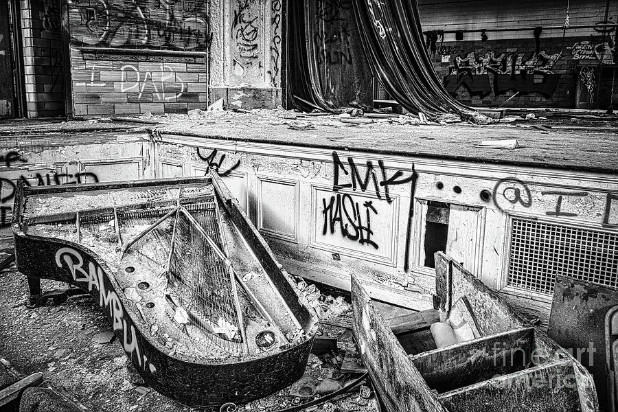 Abandoned school auditorium monochrome Photograph by Izet Kapetanovic