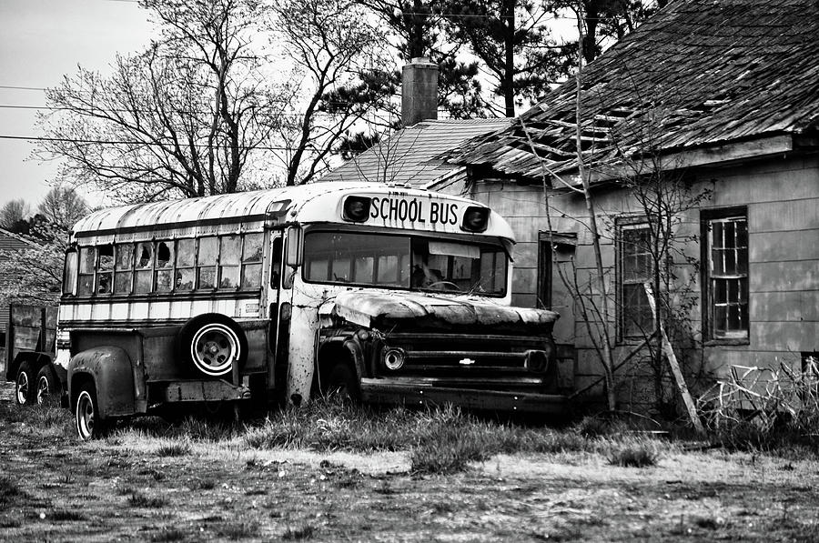 Abandoned School Bus Mixed Media by Trish Tritz