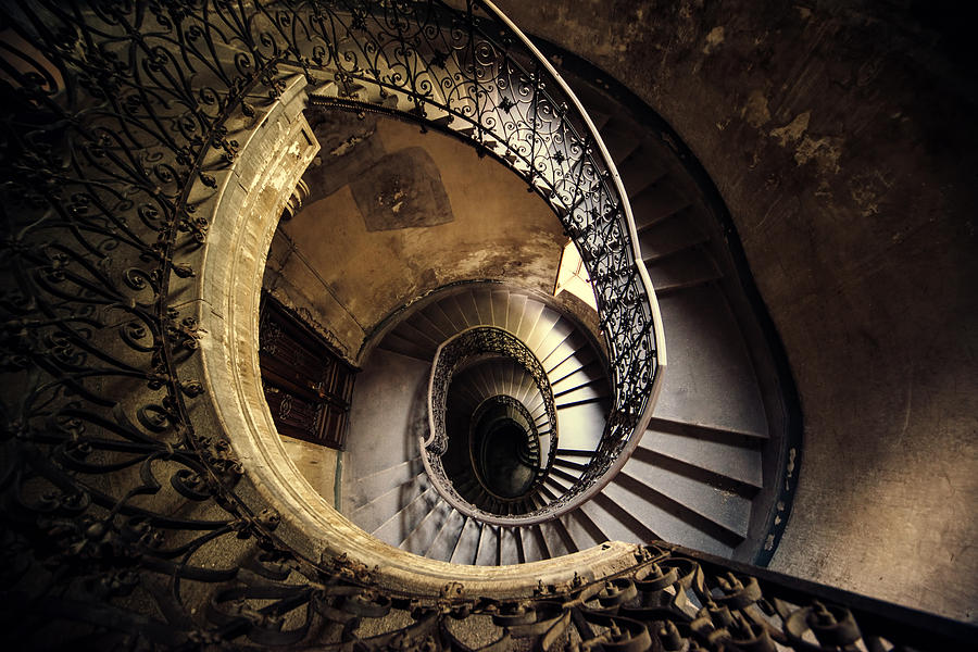 Up Movie Photograph - Abandoned spiral staircase by Jaroslaw Blaminsky