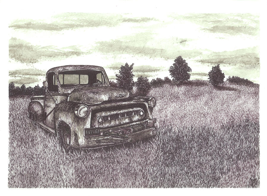 Abandoned Truck at Sunset Drawing by Jonathan Baldock