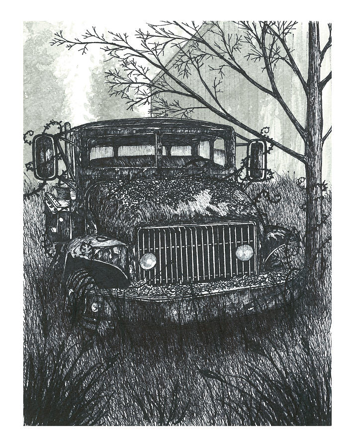 Abandoned Work Truck Drawing by Jonathan Baldock
