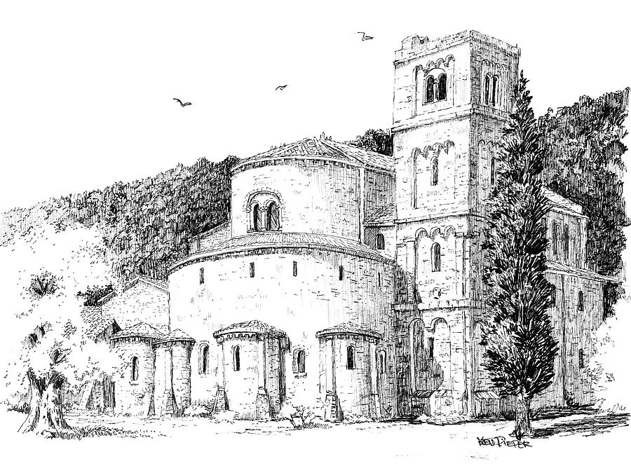 Abbazia di Sant'Antimo Drawing by Ken Pieper - Fine Art America