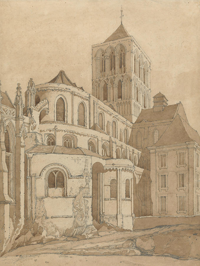 Abbey Church at Fecamp, Normandy Drawing by John Sell Cotman