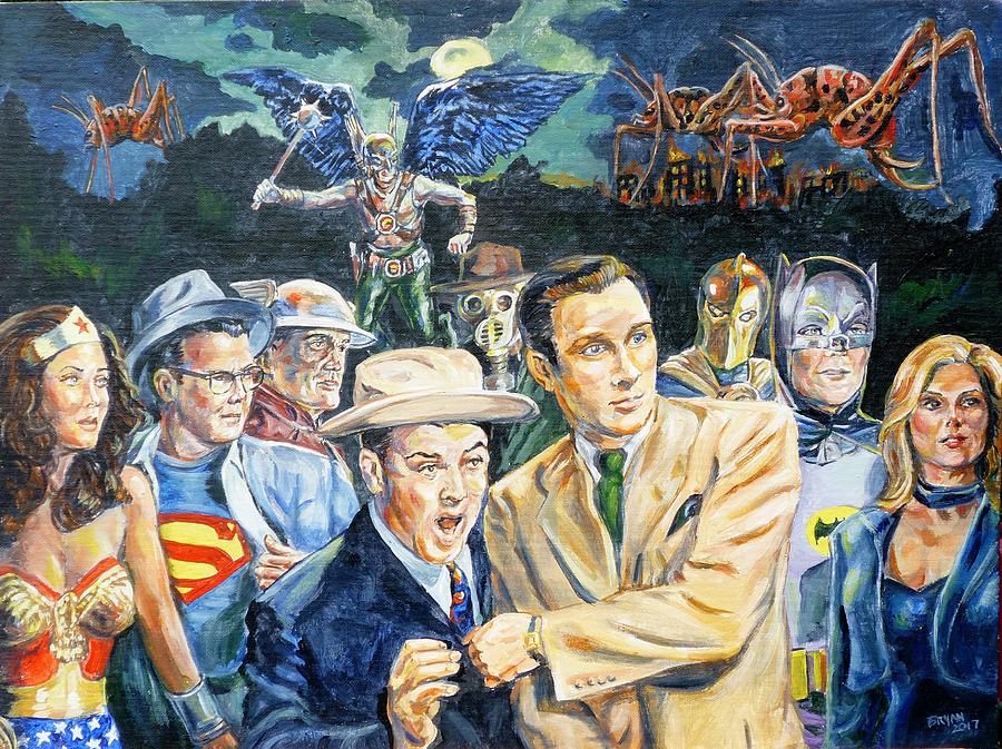 Abbott and Costello Meet the Justice Society of America Painting by Bryan Bustard