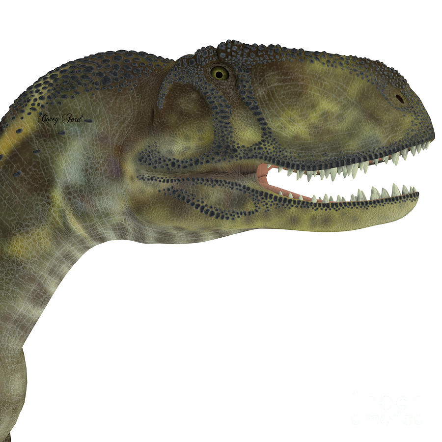 Abelisaurus Dinosaur Head Painting by Corey Ford