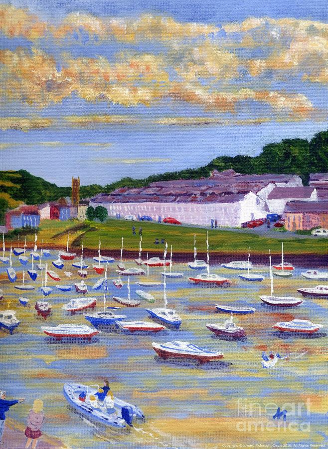 Aberaeron Harbour Boat Moorings View Painting Painting by Edward McNaught-Davis